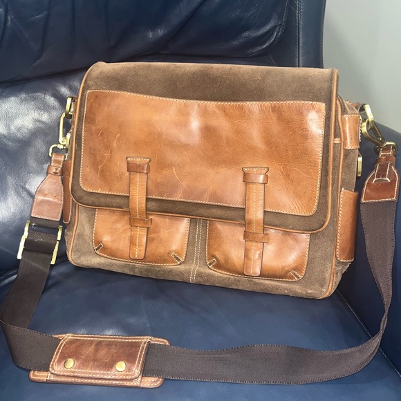 Fossil Men's Brown Leather & Suede Messenger Bag